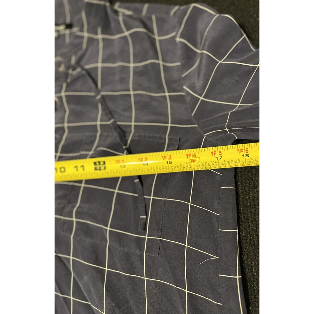 Madewell Shirt Womens XS Navy Windowpane Silk Lace-Up Long Sleeve Blouse Top - Picture 10 of 12